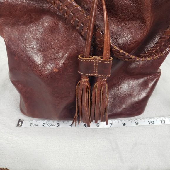 Sorpresa Leather Bucket Bag Drawstring Tassel Shoulder Bag Tote Brown Fringe - Picture 14 of 16